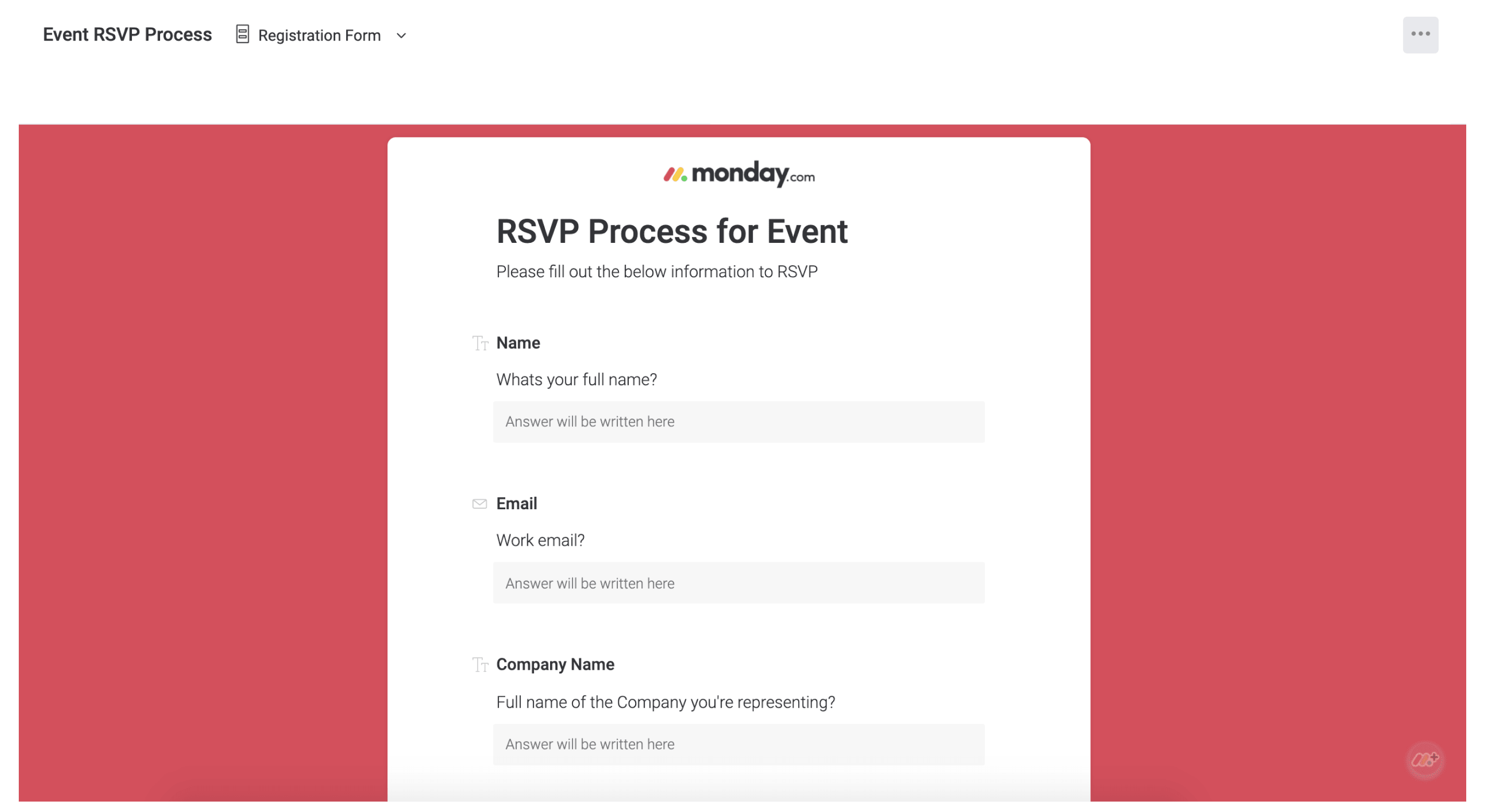 Event Management Template Monday